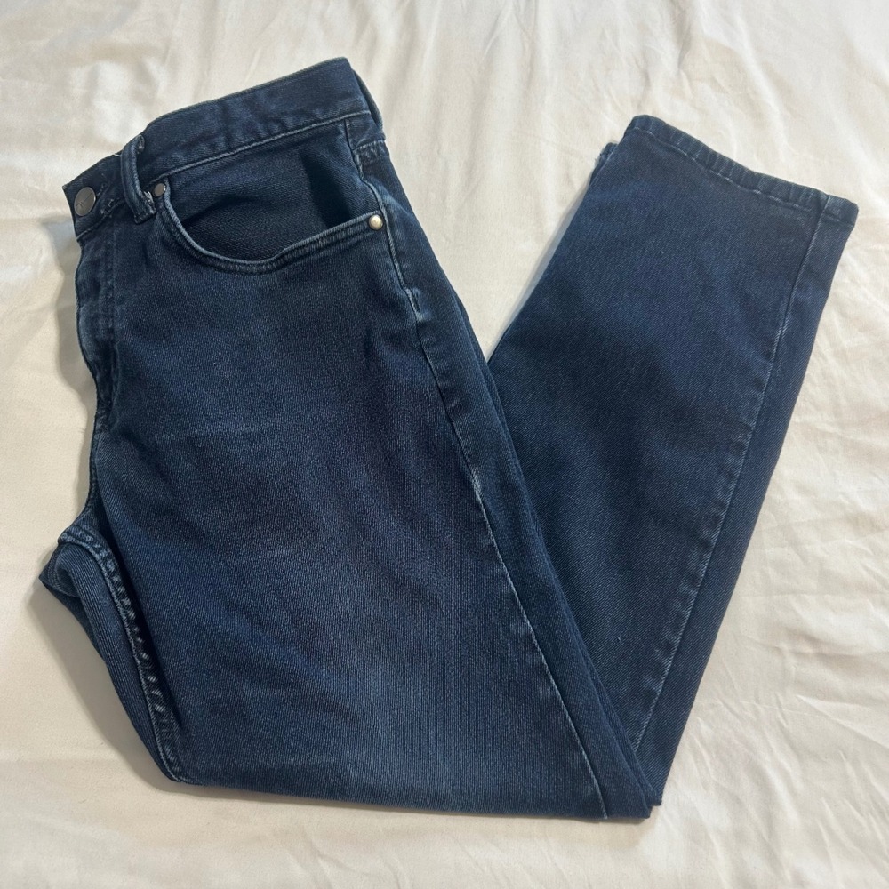 Mens Dark Wash Stretch Denim Jeans 34x30 Indigo Straight Leg RN73277